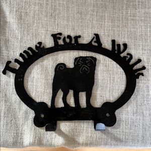 “Time For A Walk” pug leash double hook wall plate